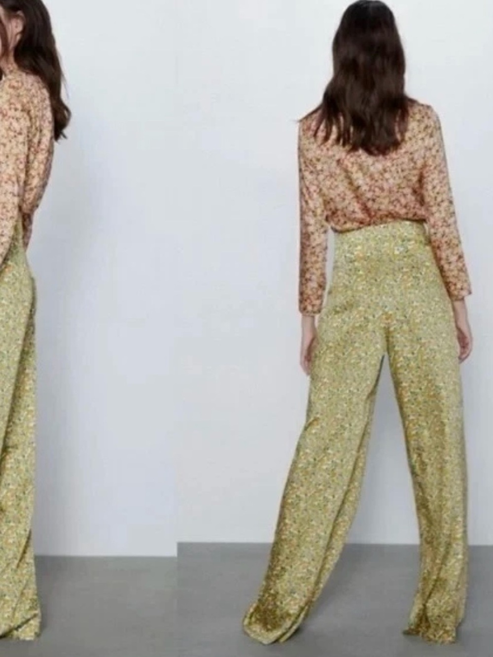 Zara Wide Leg Ditsy Floral Silky Tie Waist Pants Size Large Palazzo Trousers - Picture 3 of 12